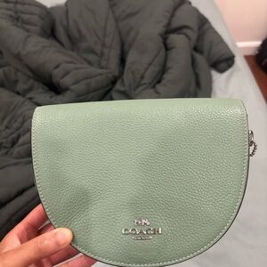 Coach Mint Green Pebbled Leather Half-Moon Crossbody